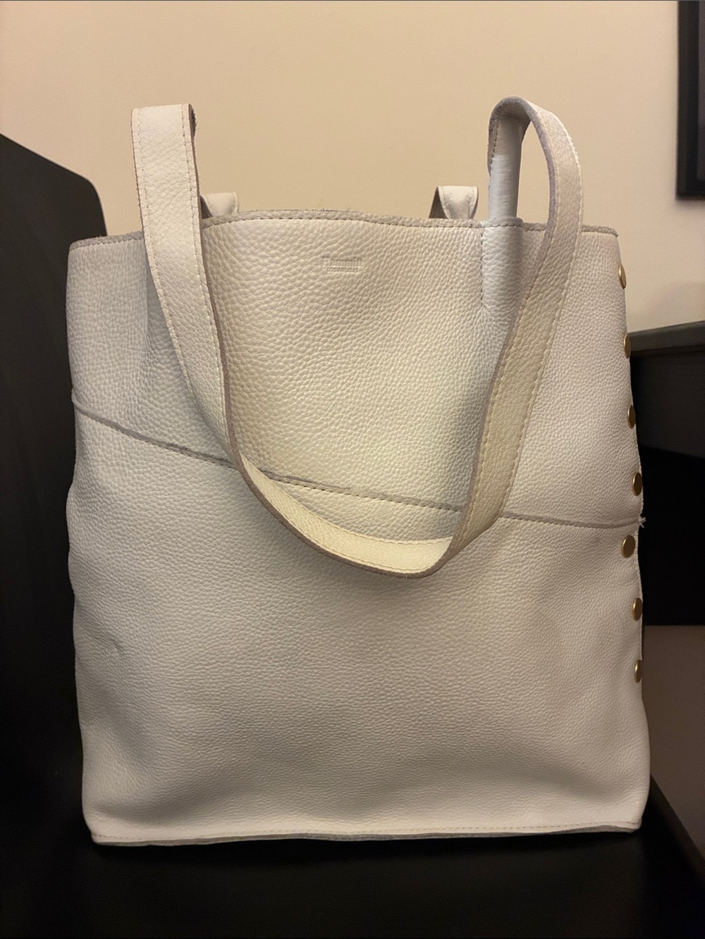 HAMMITT White Leather Tote Bag with Gold Stud Accents